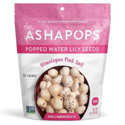 AshaPops Himalayan Pink Salt Flavored Popped Water Lily Seeds, 1 oz (Pack of 1) - Gluten-Free, Vegan, Paleo, Nut-Free, Corn-Free, Soy-Free, Non-GMO, Delicious Plant-Based Crunchy Snack