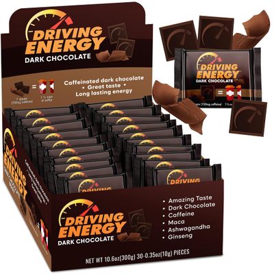 Driving Energy - Caffeinated Energy Bite Size - Dark Chocolate Fuel with 150mg Caffeine - Long-Lasting for Gym, Workout, Adults - Great Taste - Low Carb - Healthy Snack - 30 Count