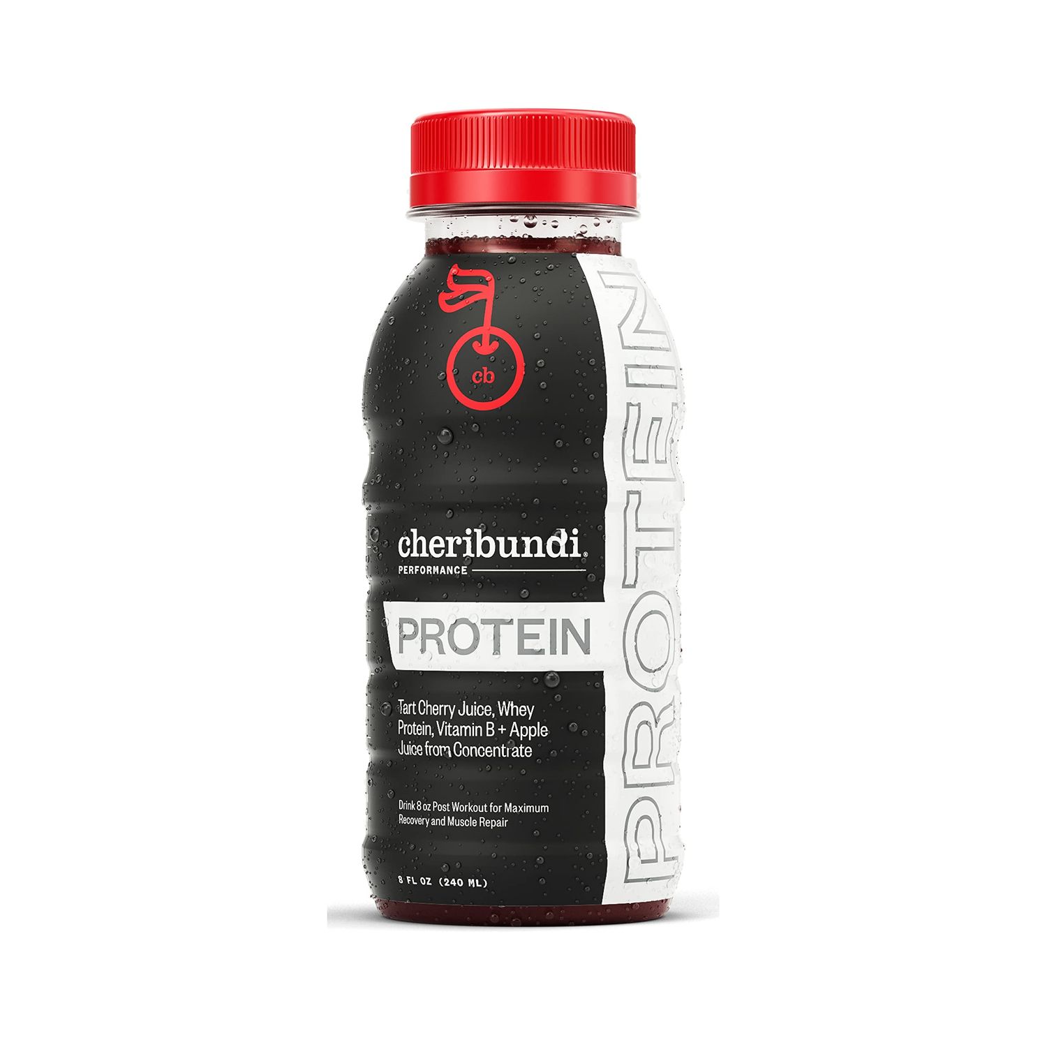 Cheribundi PROTEIN Tart Cherry Juice - Tart Cherry Juice Whey Protein - Pro Athlete Workout Recovery - Post Workout Recovery Drinks for Weight Training and Competitive Sports -8 Fl Oz (Pack of 24)