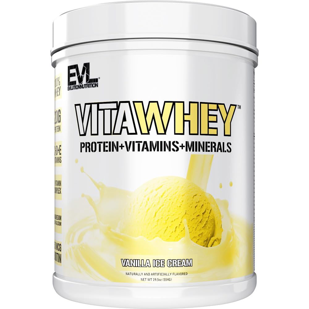 Evlution Nutrition VitaWhey - 100% Whey Protein - Vitamins &amp; Minerals - Muscle Growth, Strength &amp; Recovery - Multivitamin Protein Powder - 20g Protein Per Serving - Fast Absorbing - 20svg - Vanilla