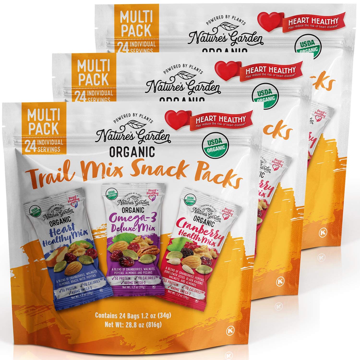 Nature&#39;s Garden Organic Trail Mix Snack Packs, Multi Pack 28.8 oz - 24 Individual Servings (Pack of 3)