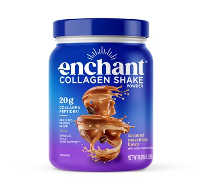 Enchant Collagen Peptides Shake Powder, Caramel Macchiato Flavor - Great Taste, 20g Grass Fed Collagen Peptides, Promotes Hair, Nail, Skin, Bone and Joint Health, 0.80 lb