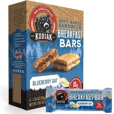Kodiak Cakes Soft Baked Sandwich Breakfast Bar, Blueberry Oat, High Protein, 100% Whole Grains, 12 boxes with 4 bars each (48 bars total)