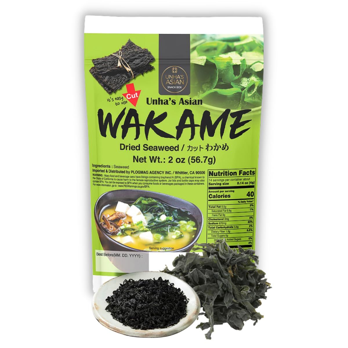 Korean Premium Baby Wakame Dried Seaweeds Flake 2 OZ - 100% Natural from Ocean Cooking for Miso Soup, Salad, Sea Vegetable, Healthy, Product of Korea (Wakame)