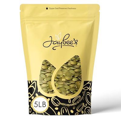 Pumpkin Seeds Pepitas 5 Pound Roasted Unsalted  Resealable Bag  Healthy Protein Snack  Perfect for Salads &amp; Baking  Jaybees Nuts