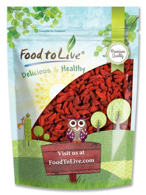 Food to Live Goji Berries, 12 Ounces Sun-Dried, Large and Juicy, Unsweetened, Vegan, Bulk. High in Iron, Vitamins A, and C. Fruit Snack. For Baked Goods, Tea, Smoothie, Yogurt, Oatmeal