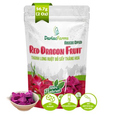 DARLAC FARMS Freeze Dried Red Dragon Fruit Cubes, 2 Oz Pack 1, No Sugar Added, Healthy Fruit Snacks for Kids, Adults &amp; All Ages, Premium Organic Crispy Crunchy Snacks, Tea, Baking, Smoothie, Yogurt