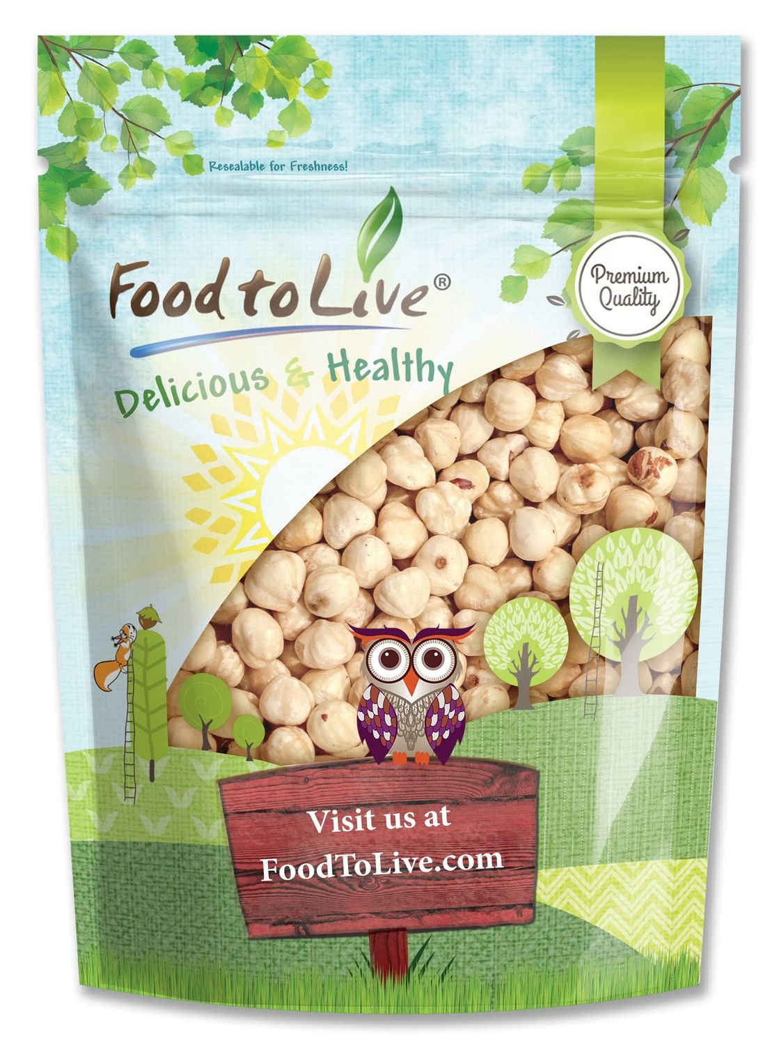 Food to Live Blanched Hazelnuts, 8 Oz Raw Whole Filberts, No Skin, Unsalted, Unroasted Nuts, Vegan Snack, Kosher. Keto. Good Source of Vitamins and Protein. Great for Baking, Granola &amp; Butter Making
