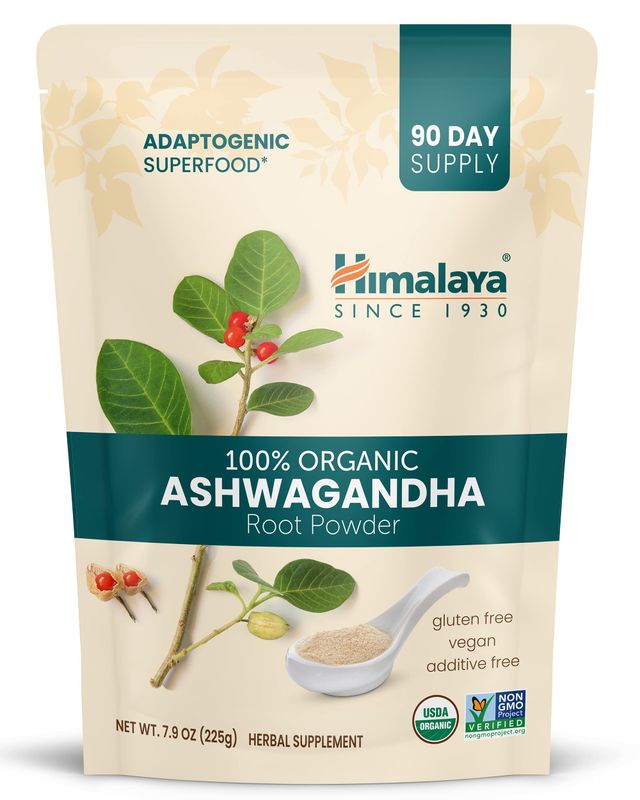 Himalaya Organic Ashwagandha Powder, Adaptogenic Superfood for Protein Shakes &amp; Smoothies, 7.9 oz, 3 Month Supply