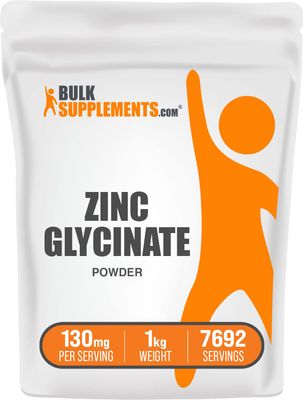 BulkSupplements.com Zinc Glycinate Powder - Zinc Supplement, Zinc 40mg, Zinc Glycinate Supplement for Immune Support - Gluten Free, 130mg per Serving, 1kg (2.2 lbs) (Pack of 1)