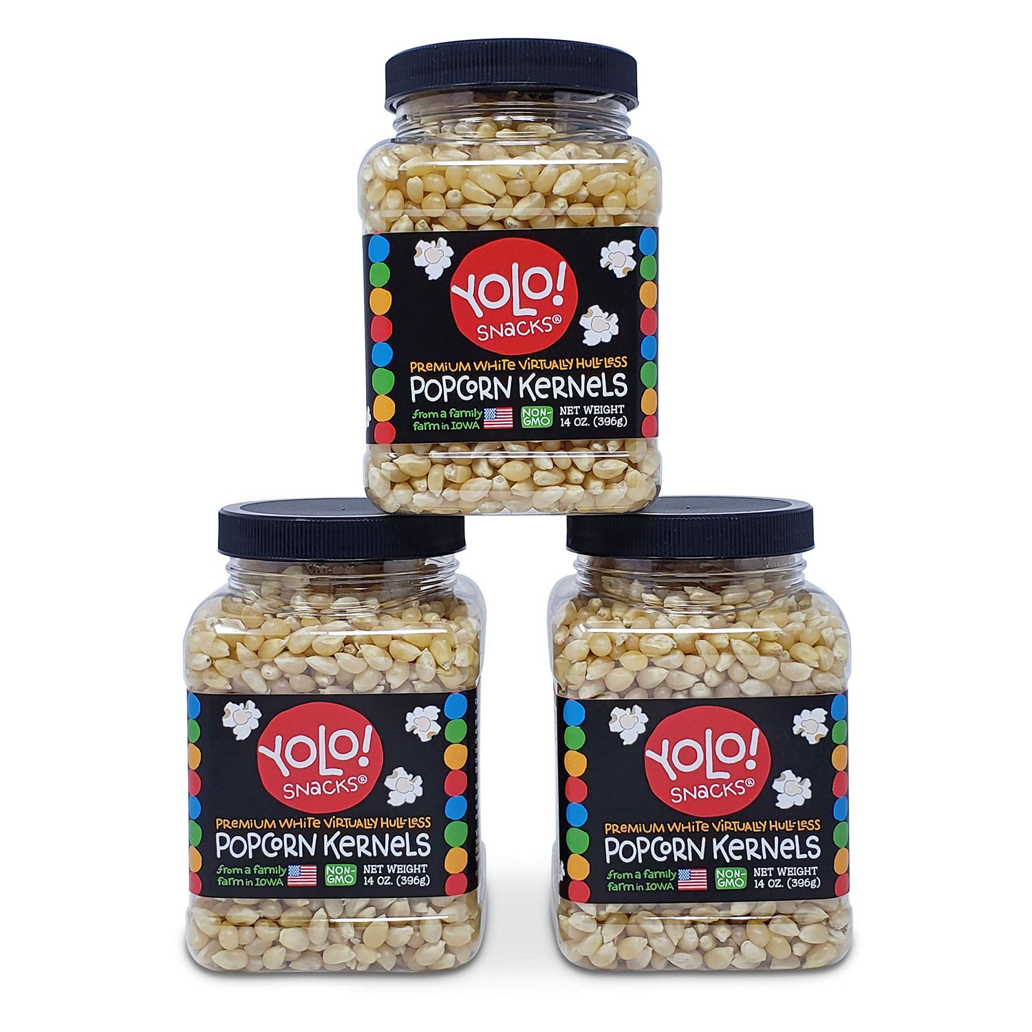 YOLO! Snacks - Gourmet White Virtually Hulless Popcorn Kernels - Small Kernels - Non-GMO - 14oz (3 Pack)