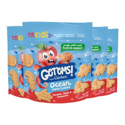 Get&#39;ems! from Gerber Pumpkin, Apple &amp; Cinnamon Ocean World Cookies, Kids Snack Made with Real Veggies &amp; Fruits, Iron &amp; Vitamin E - 4 pack