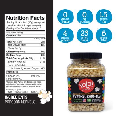YOLO! Snacks - Gourmet White Virtually Hulless Popcorn Kernels - Small Kernels - Non-GMO - 14oz (3 Pack)