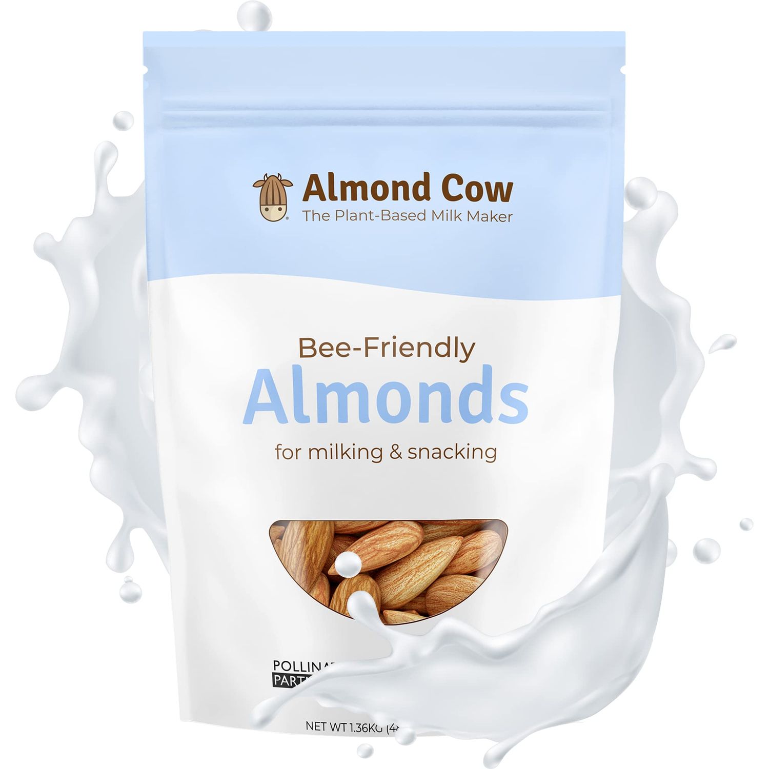 Almond Cow Bee-Friendly Raw Almonds Unsalted, Whole Almonds for Plant Based Milk Making, Non-GMO, Gluten-Free, Vegan, 3 Pound (Pack of 1)