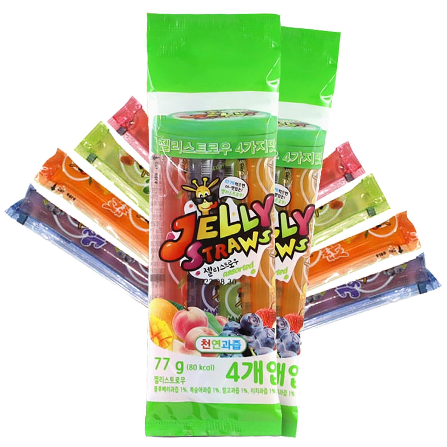 Jelly Straws Pack of 2 - Jelly Noodles Gummies Peach Mango Blueberry Lychee Flavors