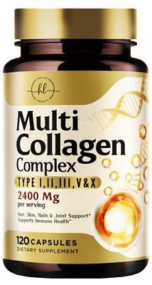 Collagen Peptides for Women &amp; Men - Type I, II, III, V, X Multi Collagen, Hydrolyzed Collagen Supplement Supports Hair, Nail, Skin, Bone &amp; Joint Health with Vital Nutrients &amp; Proteins - 120 Capsules
