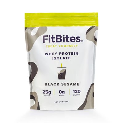 FitBites Boba Whey Protein Isolate (Black Sesame), 5.9g BCAAs, Gluten Free, Zero, Sugar, Bubble Tea Protein Powder