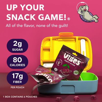VIBES Cherry Force Field Fruity Stars - Delicious Low Calorie Gluten-Free Bulk Fruit Snacks - High Fiber Healthy Fruit Snacks for Kids, Teens, & Adults -2g Sugar - 6 Packs of 18 Fruit Gummies