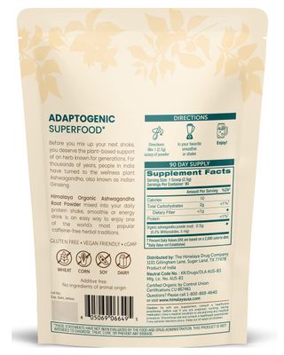 Himalaya Organic Ashwagandha Powder, Adaptogenic Superfood for Protein Shakes &amp; Smoothies, 7.9 oz, 3 Month Supply