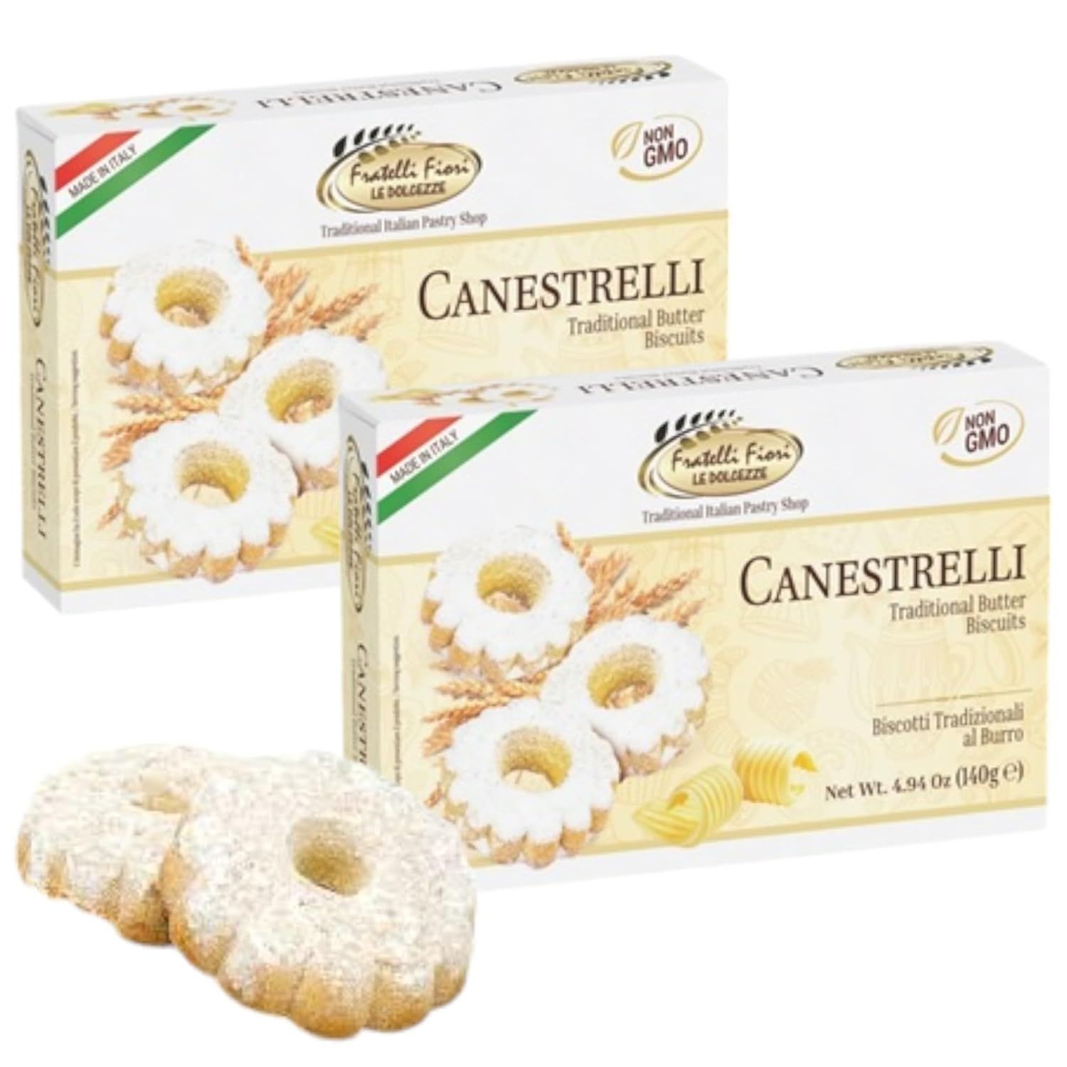 Fratelli Fiori Canestrelli Gourmet Cookies - Authentic Italian Shortcrust Pastry Biscuits Dusting with Icing Sugar - Delicious Sweet Butter Cookies Ideal for Tea Time, Coffee Breaks &amp; Gifting - 2 Pack