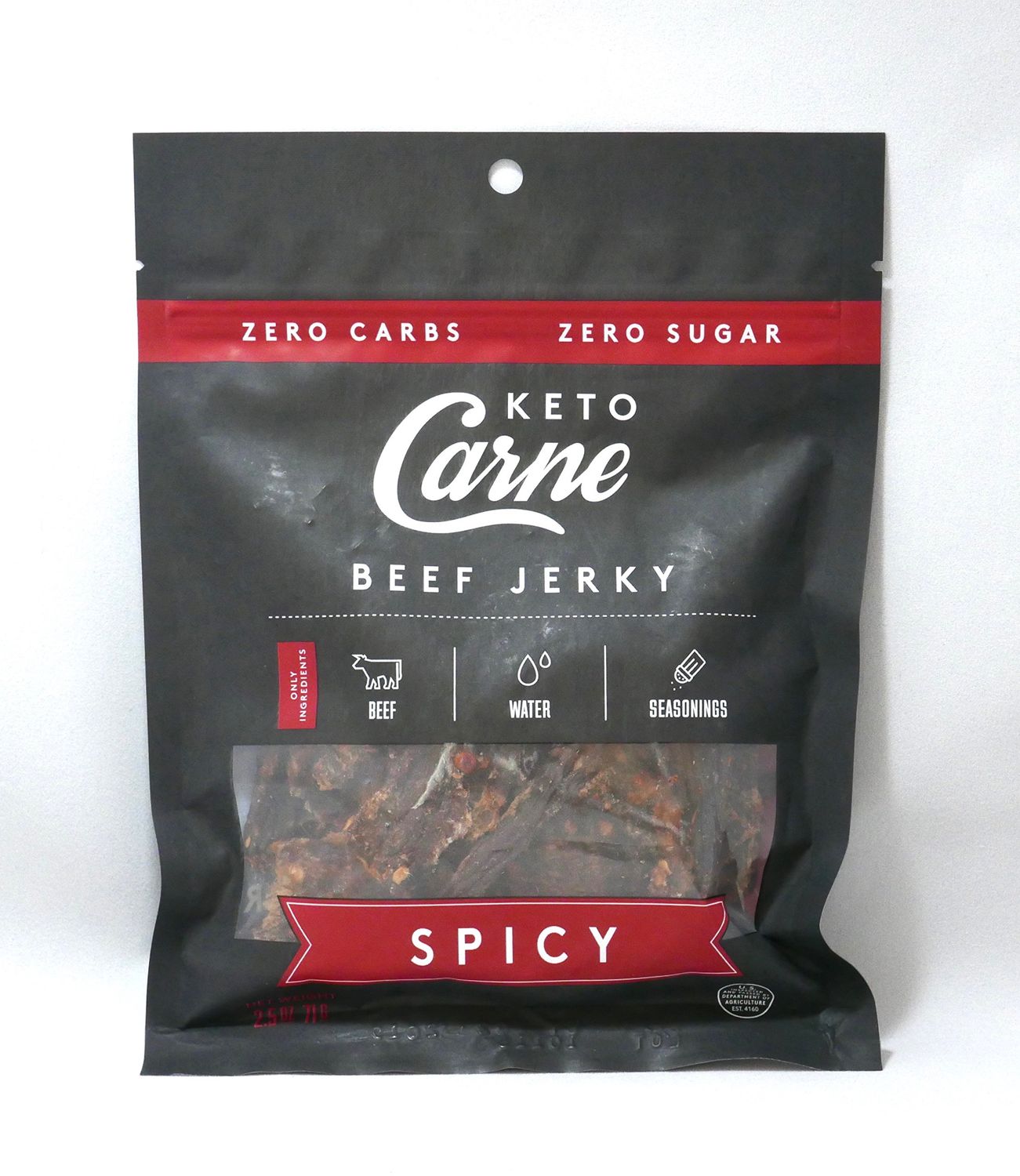 KETO CARNE  Healthy Keto &amp; Low Carb Beef Jerky  0g Carb  0g Sugar  Sugar Free, Zero Carb  Gluten Free  Soy Free  Preservative Free  Nitrate Free  All Natural  Pack of 4