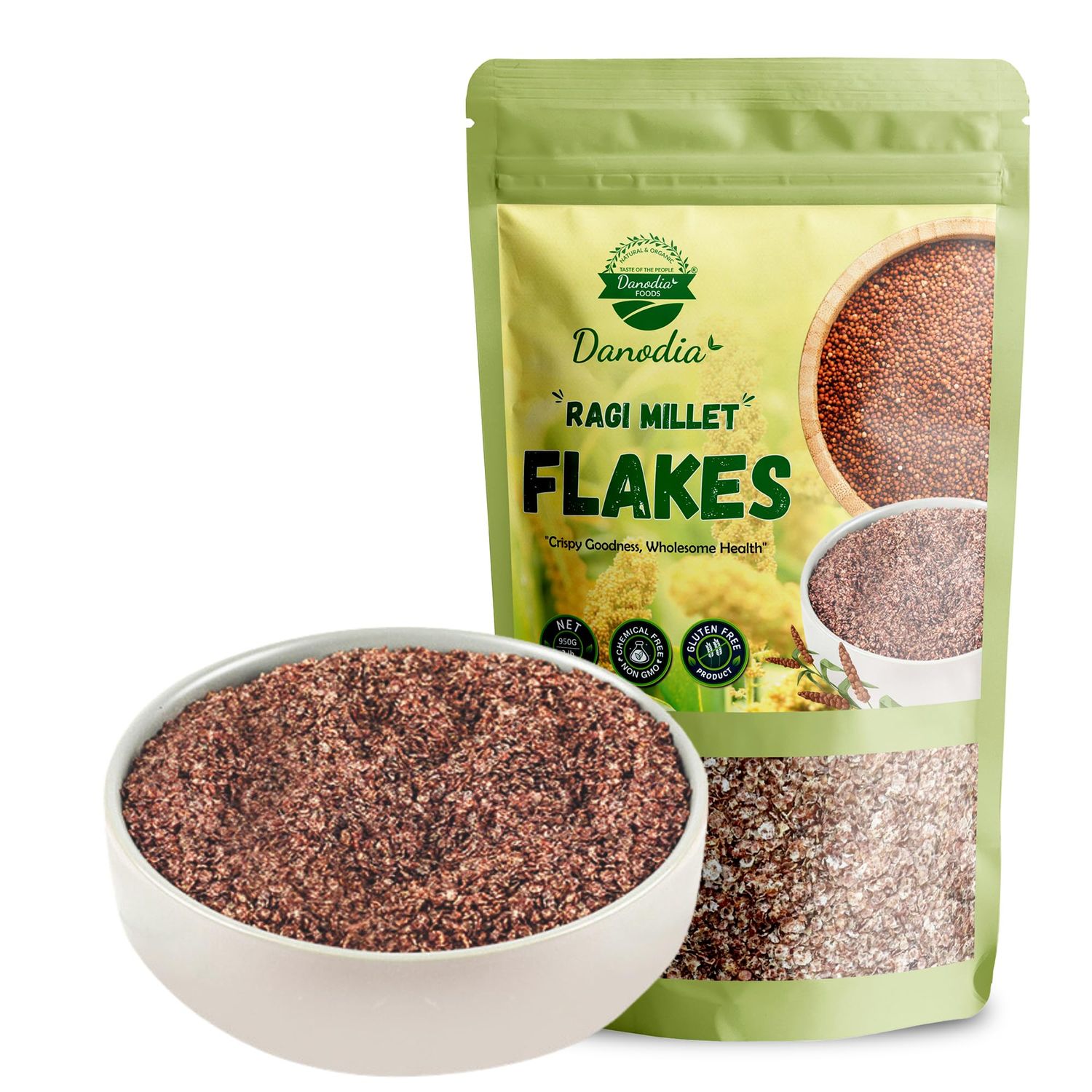 Danodia Foods Finger Millet Ragi Flakes (2lbs / 950g)  Roasted &amp; Ready-to-Eat Whole Grain Superfood  High Fiber, Gluten-Free, Low GI  Ideal for Breakfast, Porridge, Smoothies, Snacks