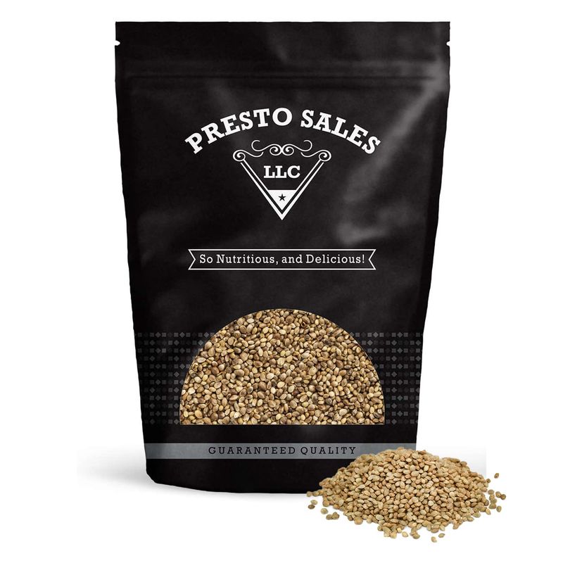 Presto Sales LLC Crunchy Fresh Toasted Hemp Seeds  Great Source of Protein, Fiber, and Omega-3 Fatty Acids  Whole Hemp Seed for Desserts Cereal, Smoothies, Pancakes, Yogurt, and Snacks - (2 lbs)