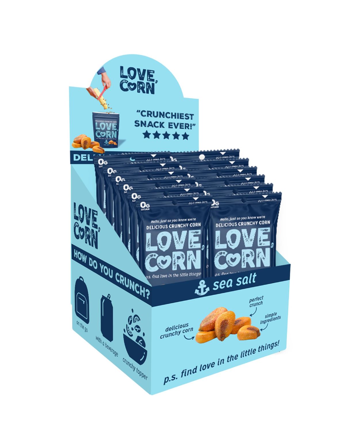 LOVE CORN Sea Salt 1oz x 12 Bags - Delicious Crunchy Corn - Healthy Family Snacks - Gluten Free, Kosher, NON-GMO - Alternative for Chips, Nuts, Crackers &amp; Pretzels - Perfect for Charcuterie Boards