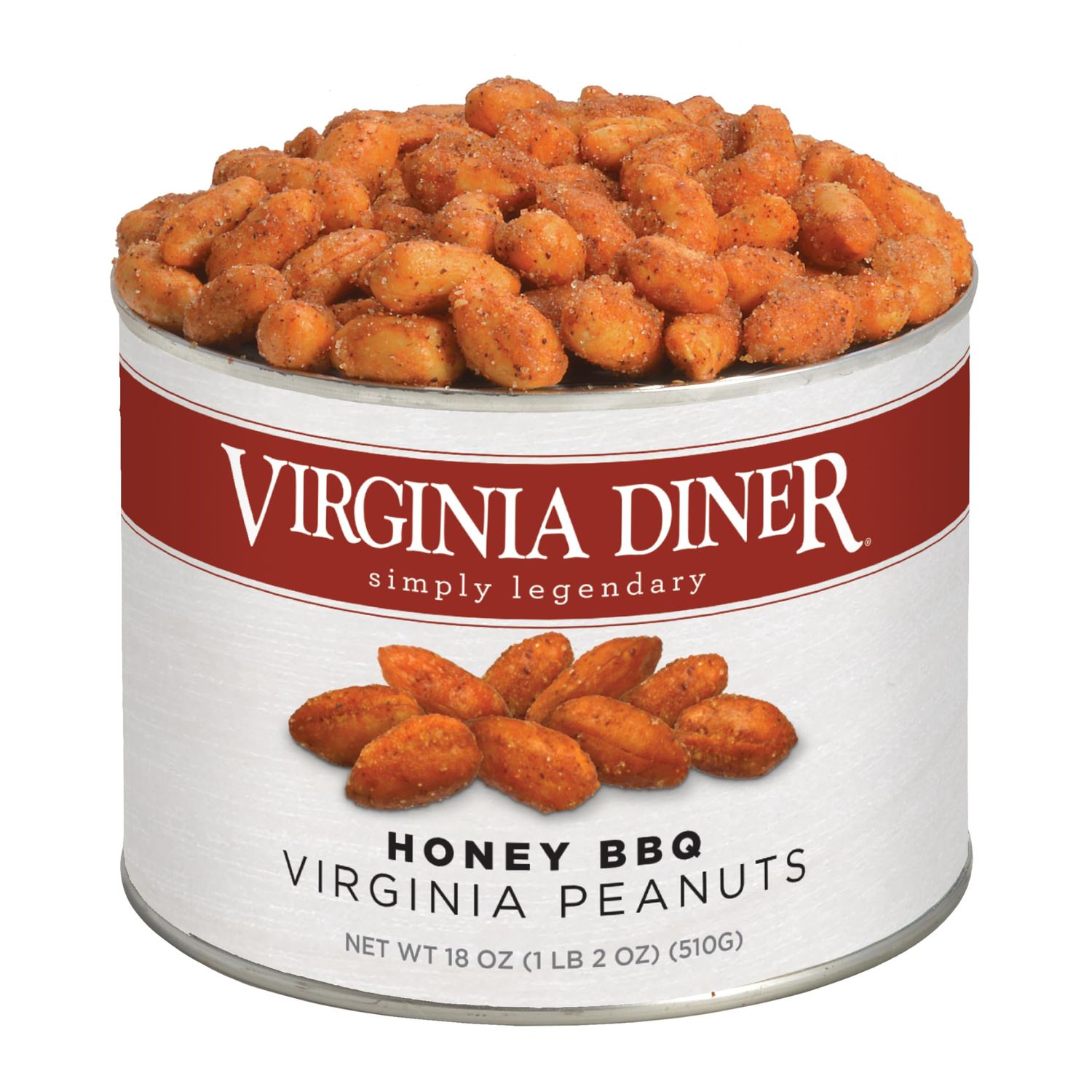 Virginia Diner Honey BBQ Peanuts - XL Honey Roasted Virginia Peanuts Non-GMO, Preservative Free Snack from Virginia Since 1929-18 Oz Can