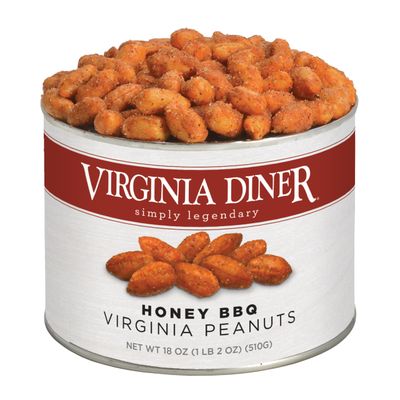 Virginia Diner Honey BBQ Peanuts - XL Honey Roasted Virginia Peanuts Non-GMO, Preservative Free Snack from Virginia Since 1929-18 Oz Can