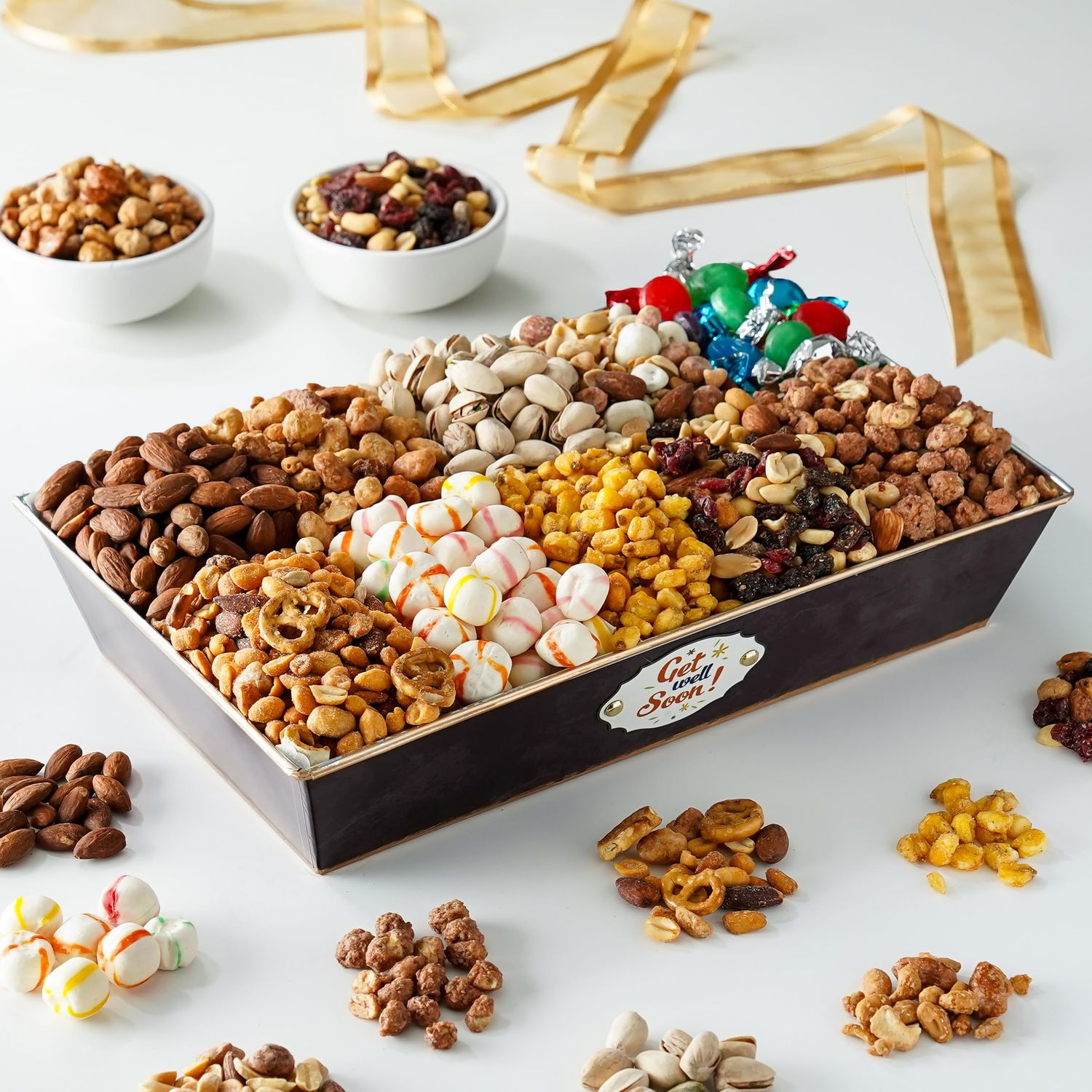 Broadway Basketeers Get Well Soon Nuts Gift Basket - Assorted 10 Gourmet Variety Nuts, Trail Mixes, Sweets Snack Food Box, Healthy Gifts for After Surgery, Men &amp; Women, Corporate