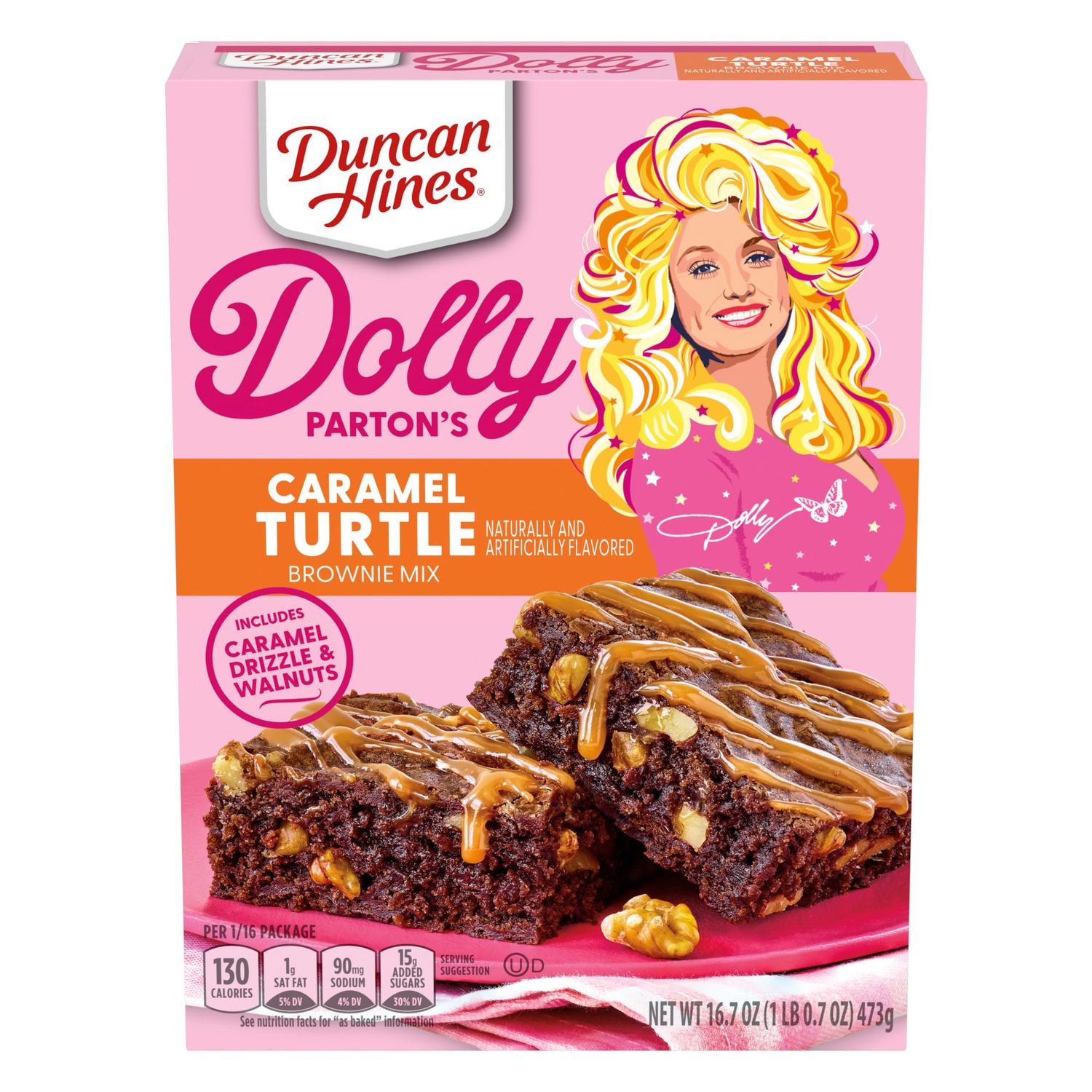 Duncan Hines Dolly Parton&#39;s Caramel Turtle Flavored Brownie Mix, 16.7 oz.