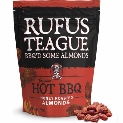 Rufus Teague Hot BBQ Honey Roasted Almonds - Sweet, Spicy &amp; Smoky Gourmet Snacks, 9 oz Resealable Pouch for Freshness