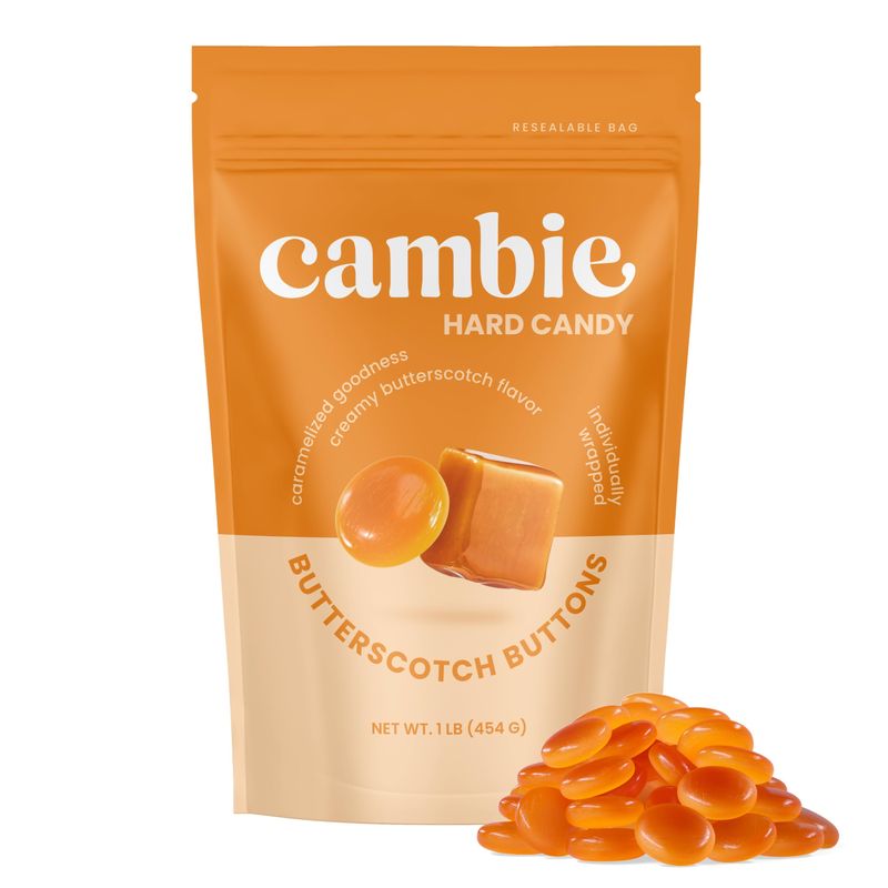 Cambie Smooth &amp; Creamy Butterscotch Hard Candy, 1 Pound Resealable Bag, Individually Wrapped Hard Candy, Ideal Office Snack, Bulk Hard Candy, Premium Butterscotch Hard Candy Treats