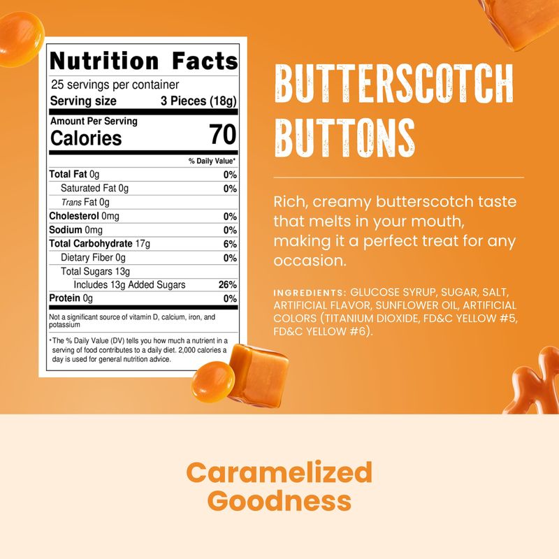 Cambie Smooth &amp; Creamy Butterscotch Hard Candy, 1 Pound Resealable Bag, Individually Wrapped Hard Candy, Ideal Office Snack, Bulk Hard Candy, Premium Butterscotch Hard Candy Treats