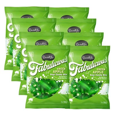Darrell Lea Fabulicious Green Apple Sour Candy Stix, 7 Ounce (Pack of 8)  Soft and Tangy, No Artificial Flavors, Palm Oil Free, Made in Australia, Shareable