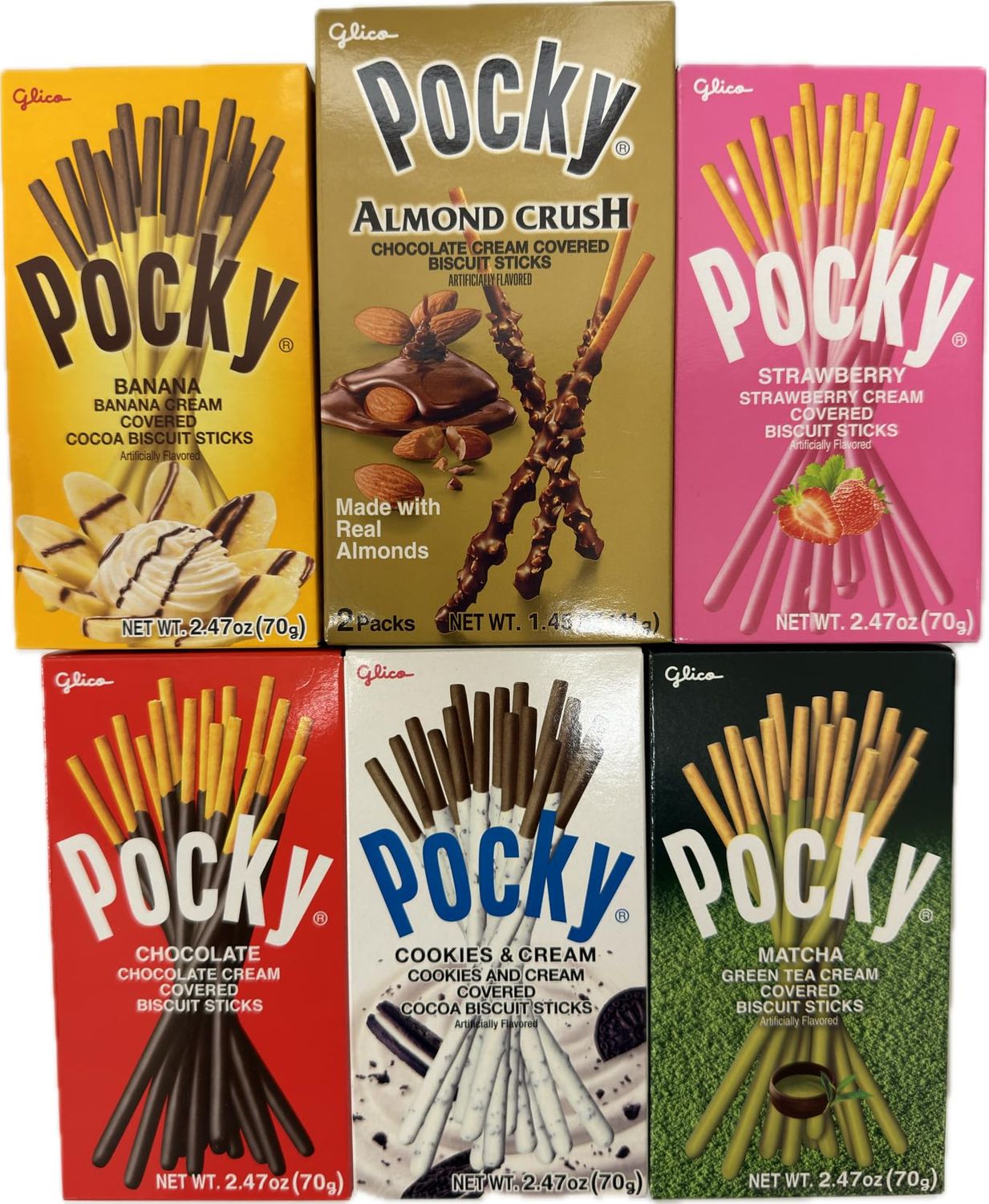 Pocky Sticks Japanese Snacks Variety Pack Asian Snacks Poky Sticks Strawberry, Chocolate, Cookies &amp; Cream, Matcha, Banana, Almond Crush (Variety Pack of 12)