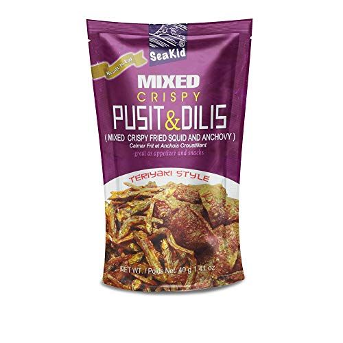 Seakid Crispy Pusit &amp; Dilis Teriyaki Style - Fried Squid &amp; Anchovies Nutricious Snack 1.41oz (40g), 6 Packs