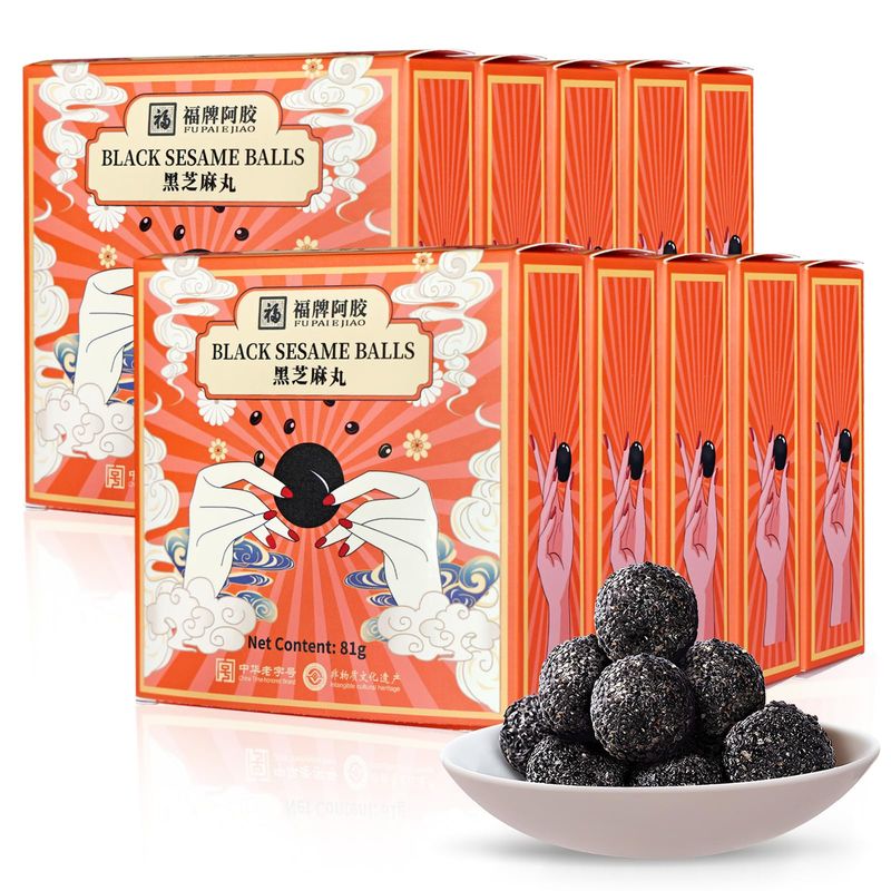 Organic Black Sesame Balls Snacks, Gluten-Free Low Temp Roasted Non-GMO Plant Protein Sources Vegan Snacks Gift for Christmas (10 boxes) 28.6 oz