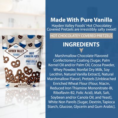 Hayden Valley Foods Hot Chocolatey Covered Pretzels - 5 oz Bags (Pack of 3) - No Artificial Flavors, Preservatives or Colors - Gourmet Bulk Holiday Snacks