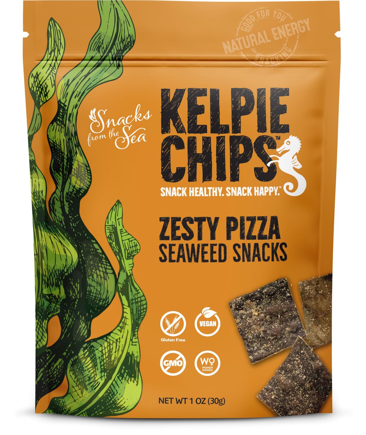 Zesty Pizza,1oz, 3bags, Kelpie Chips healthy snack natural kelp seaweed chips superfood nutrient explosion (Zesty Pizza)