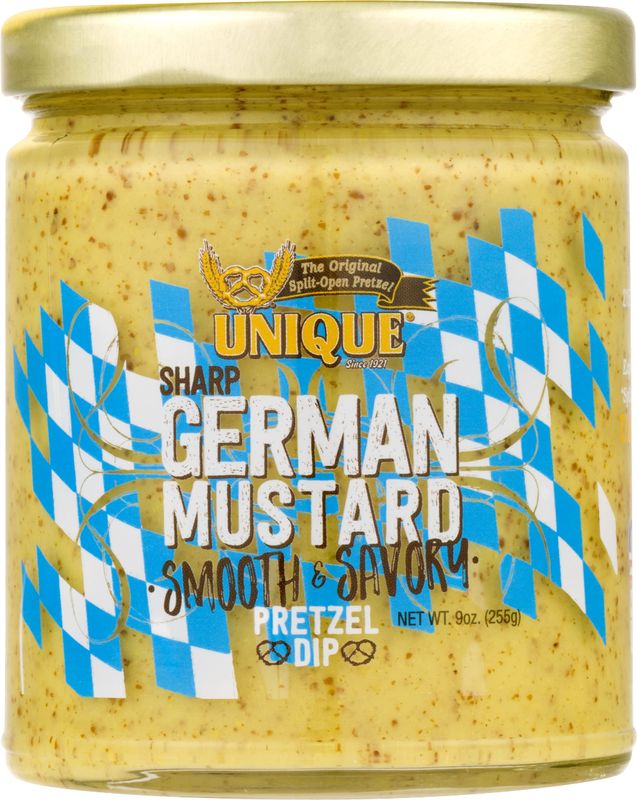 Unique Snacks Sharp German Mustard Dip, Whole Grain Mustard Seeds, Pretzel Dip, Non-GMO, Pack of 2