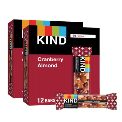 KIND Snack Bars, Cranberry Almond, 5g Sugar  6g Protein, Gluten Free Bars, 1.4 OZ, 24 Count