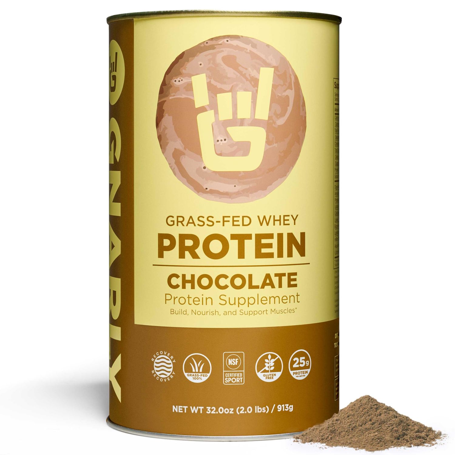 Gnarly Nutrition Chocolate Protein Powder - NSF Sport Certified - 25g Protein, Muscle Repair - Grass Fed Whey Powder, Smooth Taste - Chocolate, 32 oz