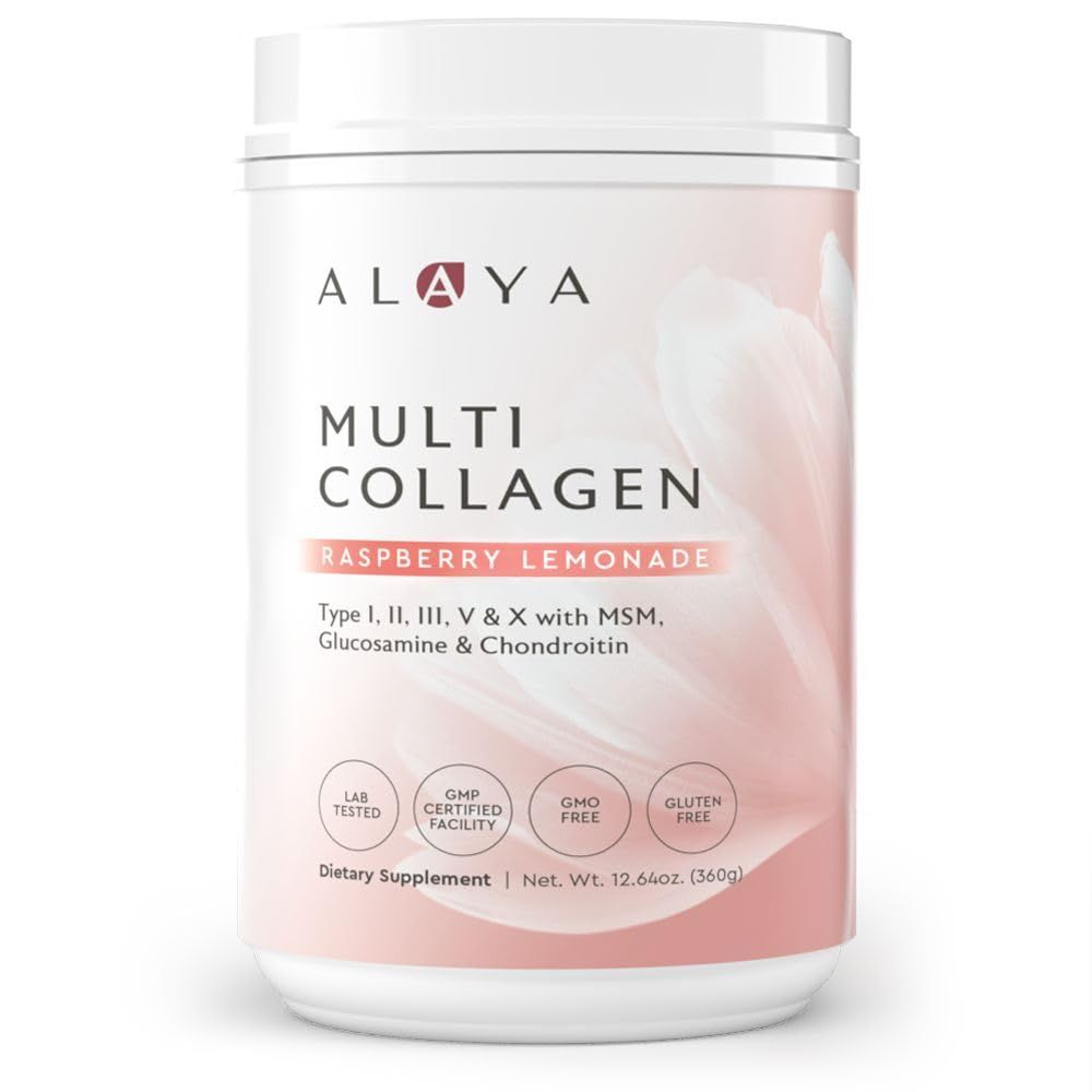 Alaya Multi Collagen Powder - Type I, II, III, V, X Hydrolyzed Collagen Peptides Protein Powder Supplement with MSM  GC (Raspberry Lemonade)