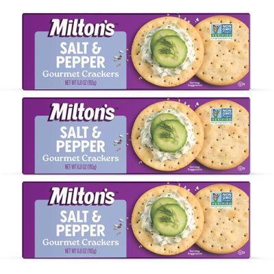 Milton&#39;s Gourmet Crackers, Salt &amp; Pepper - Non-GMO Project Verified, Natural Ingredients, Kosher, Great for Charcuterie Boards - 6.8 Oz, Pack of 3