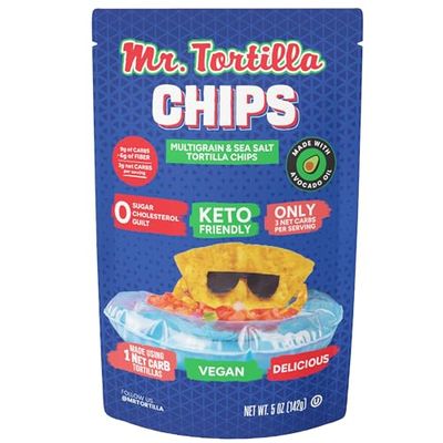 Mr. Tortilla Protein Keto Chips - Dairy Free, Keto Friendly Tortilla Chips Protein Snacks, 3 Net Carbs Per Serving, 25g Protein per Bag, Low Carb - (Multigrain 5oz Bag)
