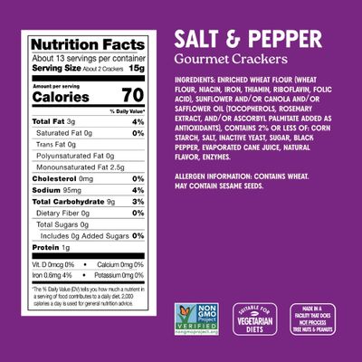 Milton's Gourmet Crackers, Salt &amp; Pepper - Non-GMO Project Verified, Natural Ingredients, Kosher, Great for Charcuterie Boards - 6.8 Oz, Pack of 3