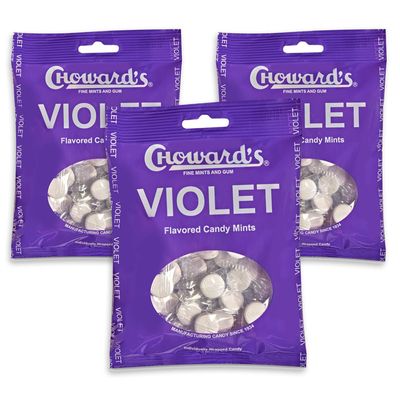 Choward&#39;s Violet Mints Candy Bag  Bold Aromatic Flavor  Perfect for Snacks in Lunchboxes, Travel, Sharing, and Gifting  Nostalgic Vintage Candy  3 Pack (49 Individually Wrapped Candy Mints)