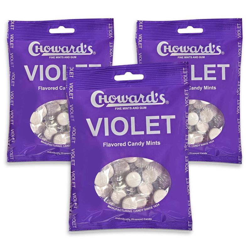 Choward's Violet Mints Candy Bag  Bold Aromatic Flavor  Perfect for Snacks in Lunchboxes, Travel, Sharing, and Gifting  Nostalgic Vintage Candy  3 Pack (49 Individually Wrapped Candy Mints)